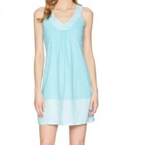 2/$30 Tommy Bahama Arden Flounce Dress Sleeveless Mixed Media Blue Linen
